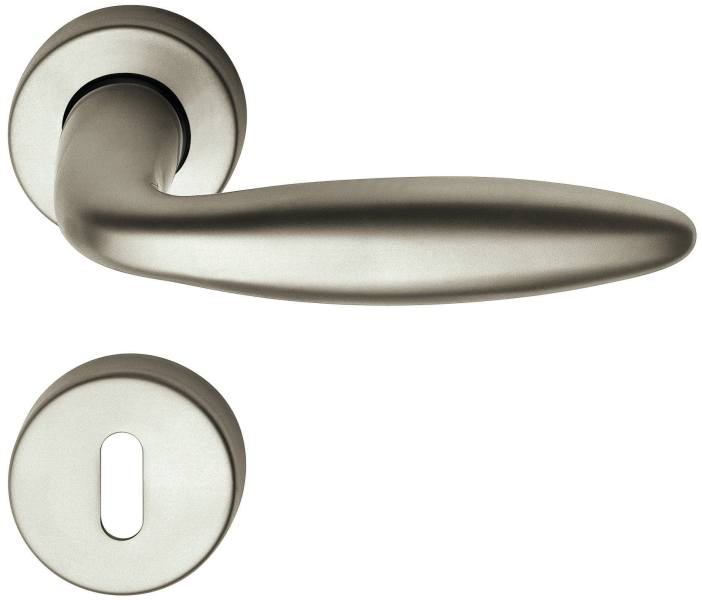 ENTRA -  Maniglia BM 01 coppia con rosette e bocchette ovali foro yale - mat. ZAMA - col. INOX